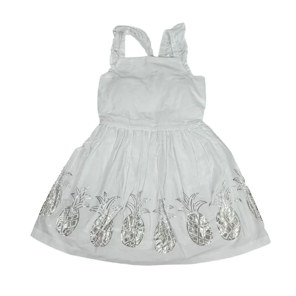 Gymboree White with Metallic Pineapple Print Dress size 6